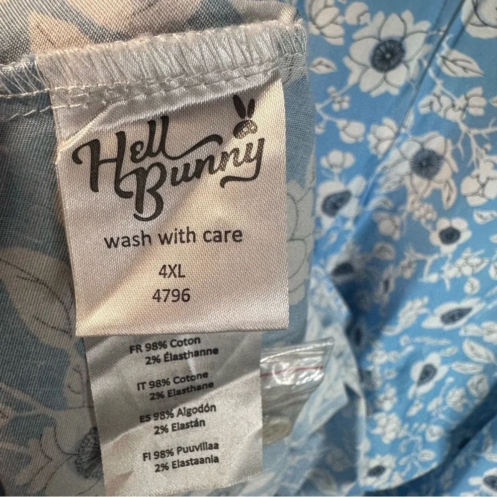 Hell Bunny Blue Floral 50s Retro Swing Dress 4XL Pockets Rockabilly Pinup Swing - Picture 6 of 14